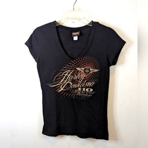 Harley Davidson Motorcycle 110th Anniversary Short Sleeve T Shirt Womens Black M